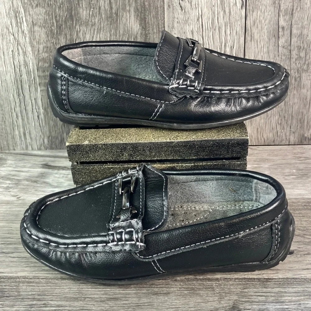 Josmo Boys Black Faux Leather Bit Loafer Slip On Dress Shoes Size 9 Toddler